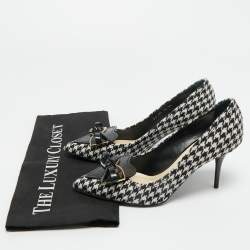 Pre Owned Dior Black/White Knit Fabric Bow Pointed Toe Pumps Size 36