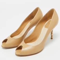 Pre Owned Dior Beige Leather Peep Toe Pumps Size 36.5