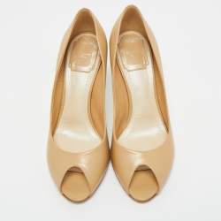 Pre Owned Dior Beige Leather Peep Toe Pumps Size 36.5