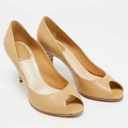 Pre Owned Dior Beige Leather Peep Toe Pumps Size 36.5
