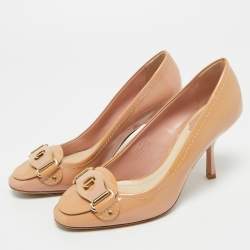 Pre Owned Dior Beige  Patent Leather Logo Round Toe Pumps Size 36