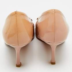 Pre Owned Dior Beige  Patent Leather Logo Round Toe Pumps Size 36