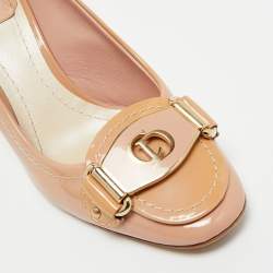Pre Owned Dior Beige  Patent Leather Logo Round Toe Pumps Size 36