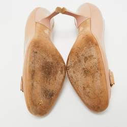 Pre Owned Dior Beige  Patent Leather Logo Round Toe Pumps Size 36