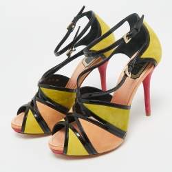 Pre Owned Dior Multicolor Patent Leather and Suede Peep Toe Sandals Size 36