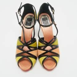 Pre Owned Dior Multicolor Patent Leather and Suede Peep Toe Sandals Size 36