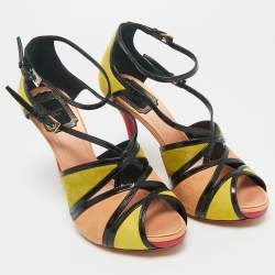 Pre Owned Dior Multicolor Patent Leather and Suede Peep Toe Sandals Size 36
