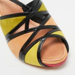 Pre Owned Dior Multicolor Patent Leather and Suede Peep Toe Sandals Size 36