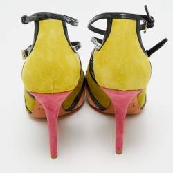 Pre Owned Dior Multicolor Patent Leather and Suede Peep Toe Sandals Size 36