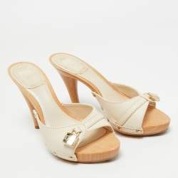 Pre Owned Dior White Leather Luck Slide Sandals Size 36