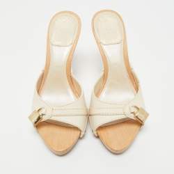 Pre Owned Dior White Leather Luck Slide Sandals Size 36