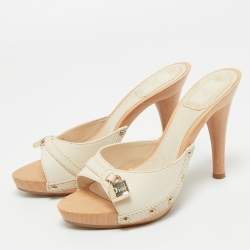 Pre Owned Dior White Leather Luck Slide Sandals Size 36