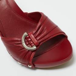 Pre Owned Dior Dark Red Leather Studded Slide Sandals Size 36.5