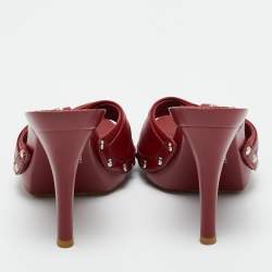 Pre Owned Dior Dark Red Leather Studded Slide Sandals Size 36.5