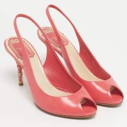 Pre Owned Dior Pink Brushed Leather Peep Toe Slingback Pumps Size 36.5