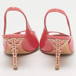 Pre Owned Dior Pink Brushed Leather Peep Toe Slingback Pumps Size 36.5