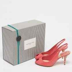 Pre Owned Dior Pink Brushed Leather Peep Toe Slingback Pumps Size 36.5