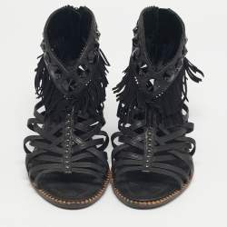 Pre Owned Dior Black Leather Crystal Embellished Strappy Sandals Size 36