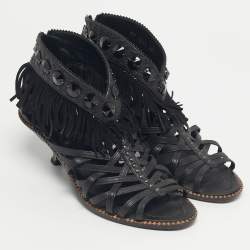 Pre Owned Dior Black Leather Crystal Embellished Strappy Sandals Size 36