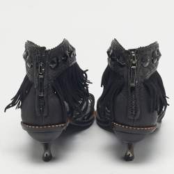 Pre Owned Dior Black Leather Crystal Embellished Strappy Sandals Size 36