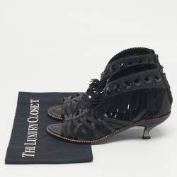 Pre Owned Dior Black Leather Crystal Embellished Strappy Sandals Size 36