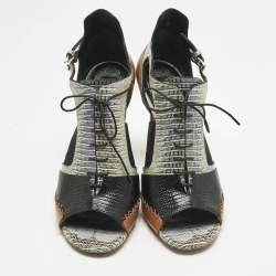 Pre Owned Dior Tricolor Lizard Embossed Leather and leather Cut Out  Booties Size 40