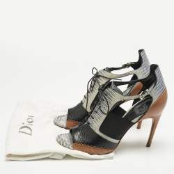 Pre Owned Dior Tricolor Lizard Embossed Leather and leather Cut Out  Booties Size 40