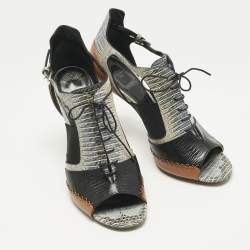Pre Owned Dior Tricolor Lizard Embossed Leather and leather Cut Out  Booties Size 40