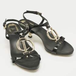 Pre Owned Dior Black Patent Leather Ankle Strap Sandals Size 36