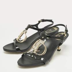 Pre Owned Dior Black Patent Leather Ankle Strap Sandals Size 36