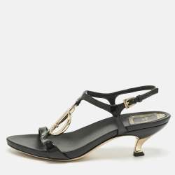 Pre Owned Dior Black Patent Leather Ankle Strap Sandals Size 36