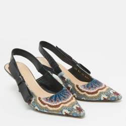 Pre Owned Dior Multicolor Brocade Fabric and Leather J'Adior Slingback Pumps Size 37.5