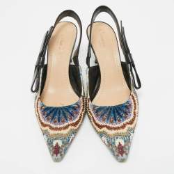 Pre Owned Dior Multicolor Brocade Fabric and Leather J'Adior Slingback Pumps Size 37.5