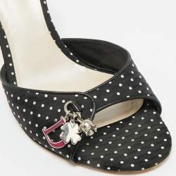 Pre Owned Dior Black/White Dot Fabric Slide Sandals Size 36.5