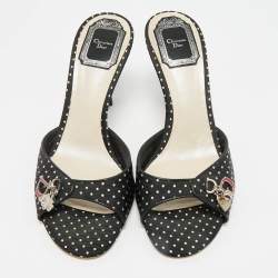 Pre Owned Dior Black/White Dot Fabric Slide Sandals Size 36.5