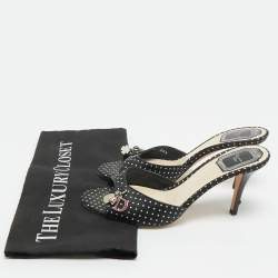 Pre Owned Dior Black/White Dot Fabric Slide Sandals Size 36.5