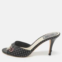 Pre Owned Dior Black/White Dot Fabric Slide Sandals Size 36.5