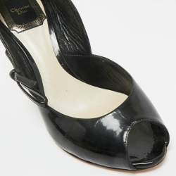 Pre Owned Dior Black Patent Leather Peep Toe Pumps Size 36