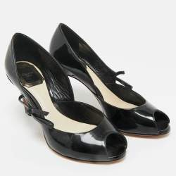 Pre Owned Dior Black Patent Leather Peep Toe Pumps Size 36