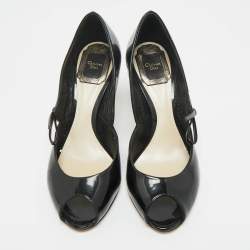 Pre Owned Dior Black Patent Leather Peep Toe Pumps Size 36