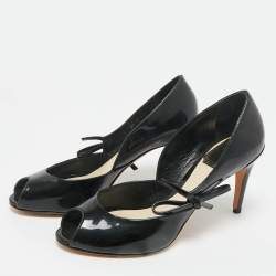 Pre Owned Dior Black Patent Leather Peep Toe Pumps Size 36