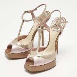 Pre Owned Dior Gold/Purple  Leather Platform Ankle Strap Sandals Size 37