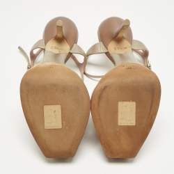 Pre Owned Dior Gold/Purple  Leather Platform Ankle Strap Sandals Size 37