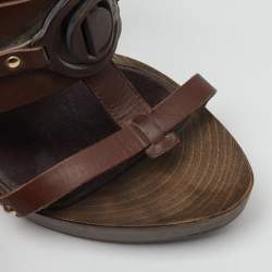 Pre Owned Dior Dark Brown Leather Logo Platform Wooden Clogs Size 37