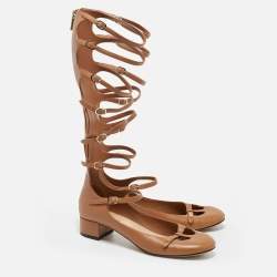 Pre Owned Dior Beige Leather Gladiator Flats Size 38.5