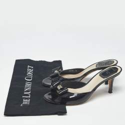 Pre Owned Dior Black Patent Leather Bow Detail Open Toe Slide Sandals Size 36