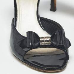 Pre Owned Dior Black Patent Leather Bow Detail Open Toe Slide Sandals Size 36