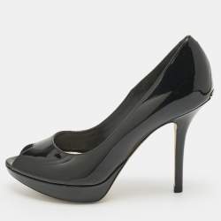 Pre Owned Dior Beige Patent Leather Miss Dior Peep Toe Pumps Size 36.5