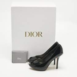 Pre Owned Dior Beige Patent Leather Miss Dior Peep Toe Pumps Size 36.5