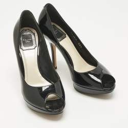 Pre Owned Dior Beige Patent Leather Miss Dior Peep Toe Pumps Size 36.5